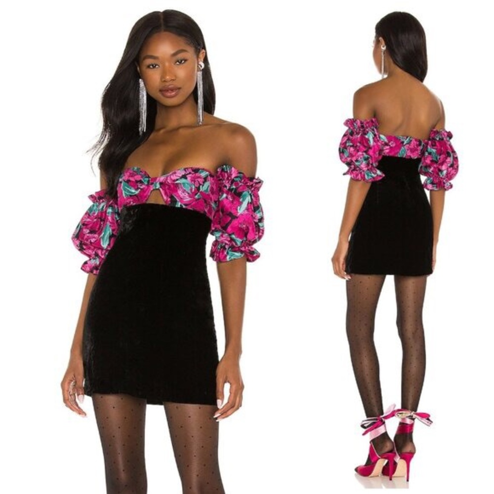 Revolve Lovers and Friends Klimt Off Shoulder Mini Dress Velvet Floral Small